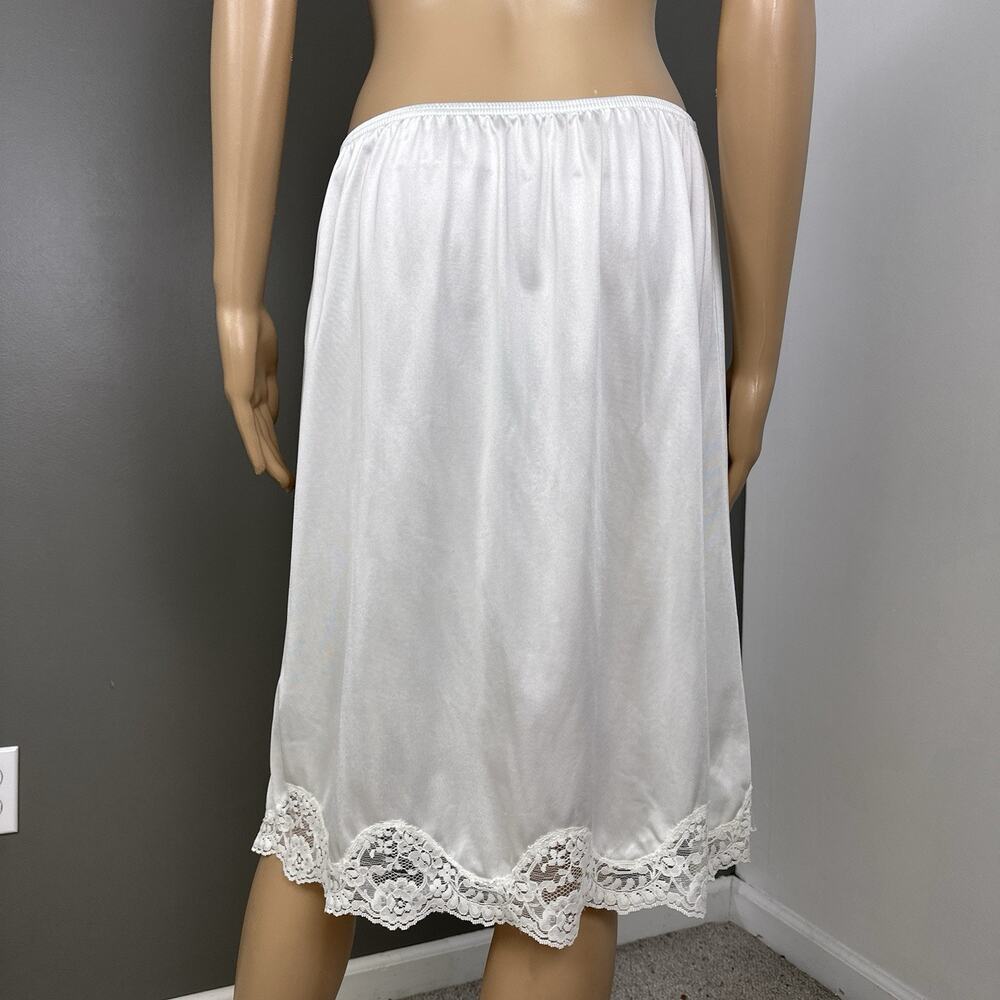 Adonna Half Slip Plus Size 1X Silver Gray Wide Lace High Slit USA Made Nylon - Picture 4 of 6